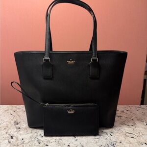 kate spade Black Leather Tote with Wristlet Pouch